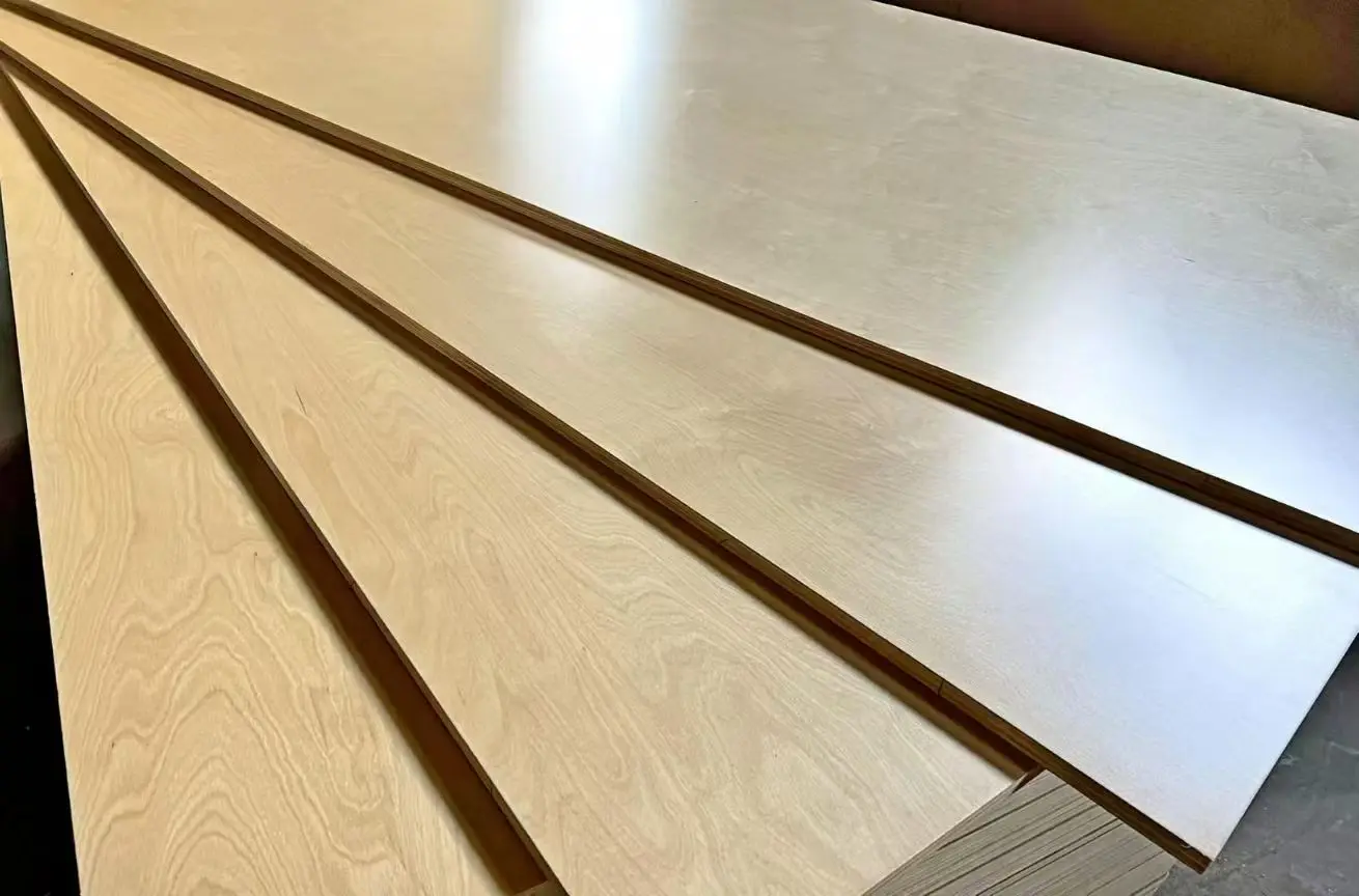 Finished birch plywood panels with clean faces and exposed layered edges