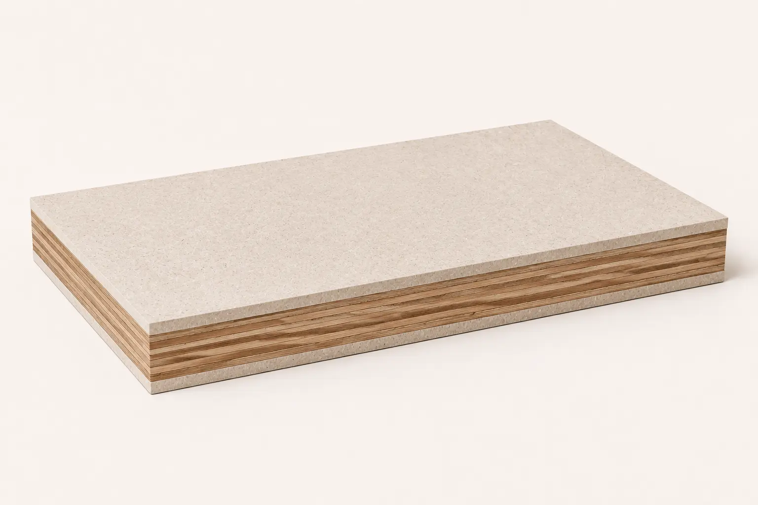 Assembled Duraply slab showing balanced dense particle faces and eucalyptus plywood core