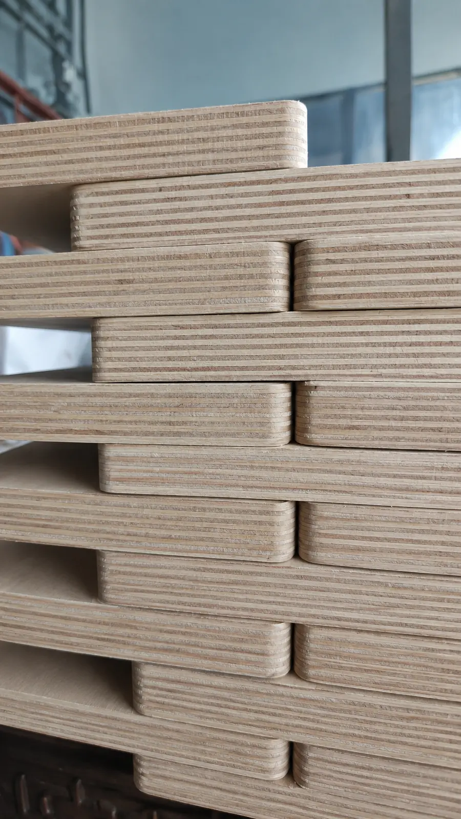 Machined Functional Plywood components showing repeated rounded edges