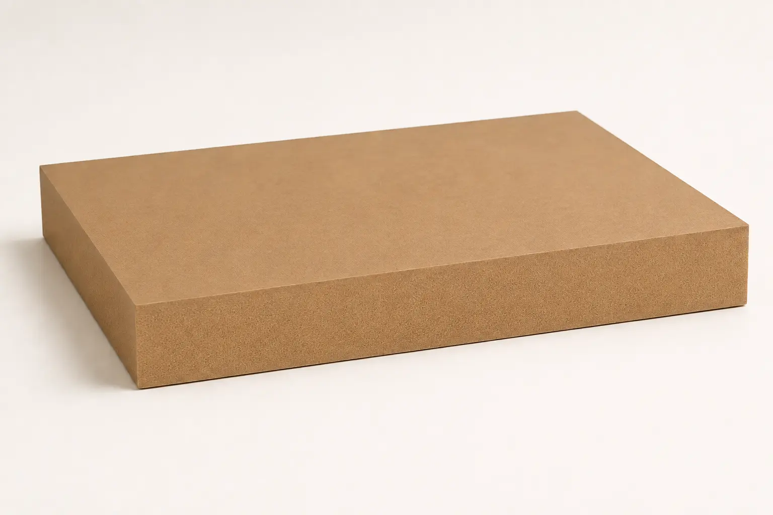 Warm-tan high-density MDF slab with a tightly compacted fine-fibre edge
