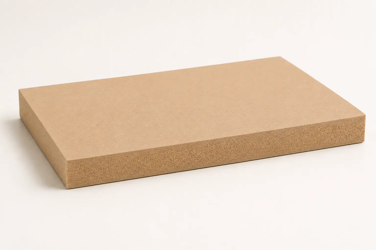 Natural light-beige medium-density MDF slab with a uniform fine-fibre cut edge