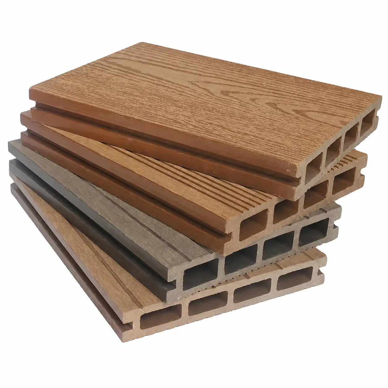 WPC decking profiles displayed in several project colours