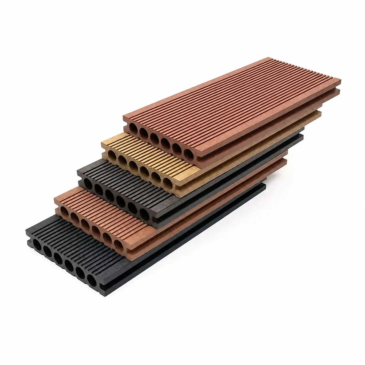 Fan display of round-hole WPC decking boards